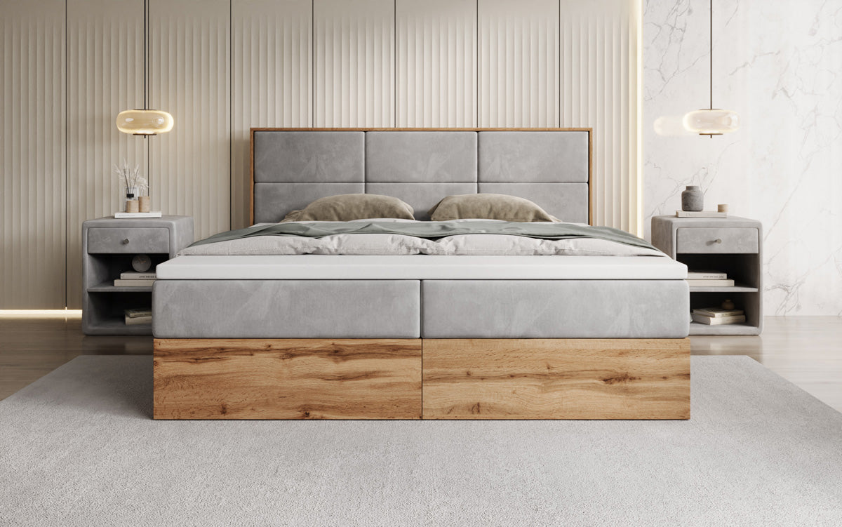 Boxspringbed Timber Panel met opbergruimte in Fluweel