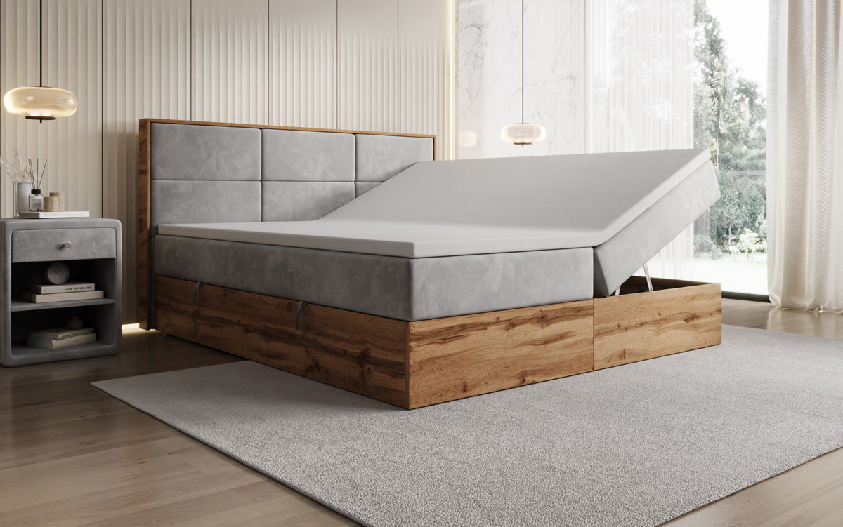 Boxspringbed Timber Panel met opbergruimte in Fluweel