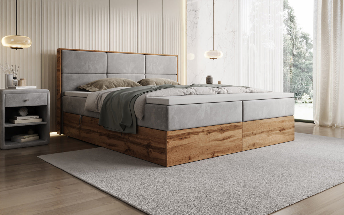 Boxspringbed Timber Panel met opbergruimte in Fluweel