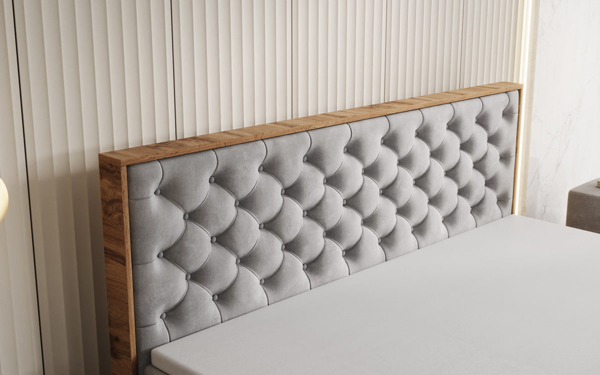 Boxspringbed Timber Chester met opbergruimte in Fluweel