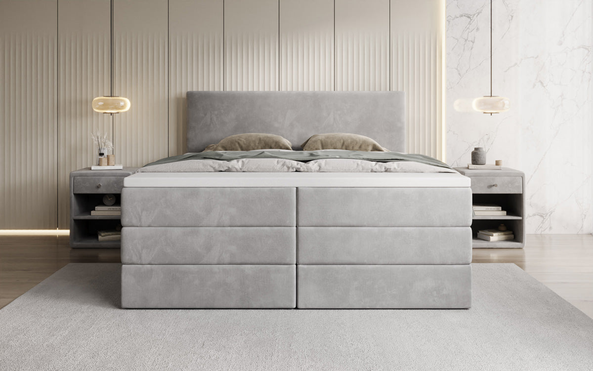 Lit boxspring Kubo King avec espace de rangement en Velours
