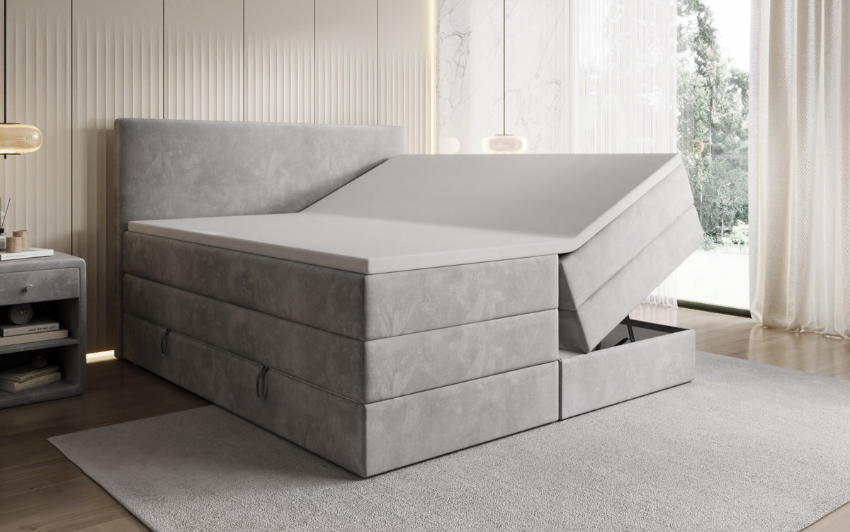 Lit boxspring Kubo King avec espace de rangement en Velours
