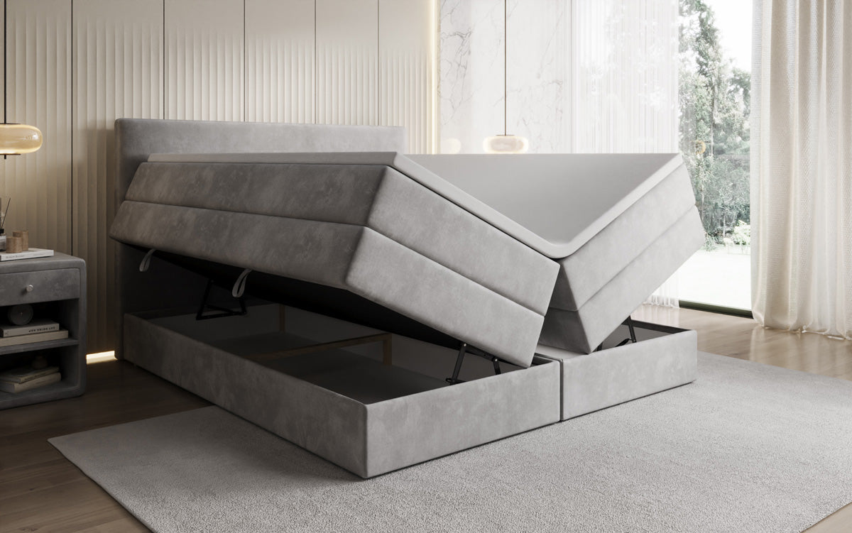 Lit boxspring Kubo King avec espace de rangement en Velours