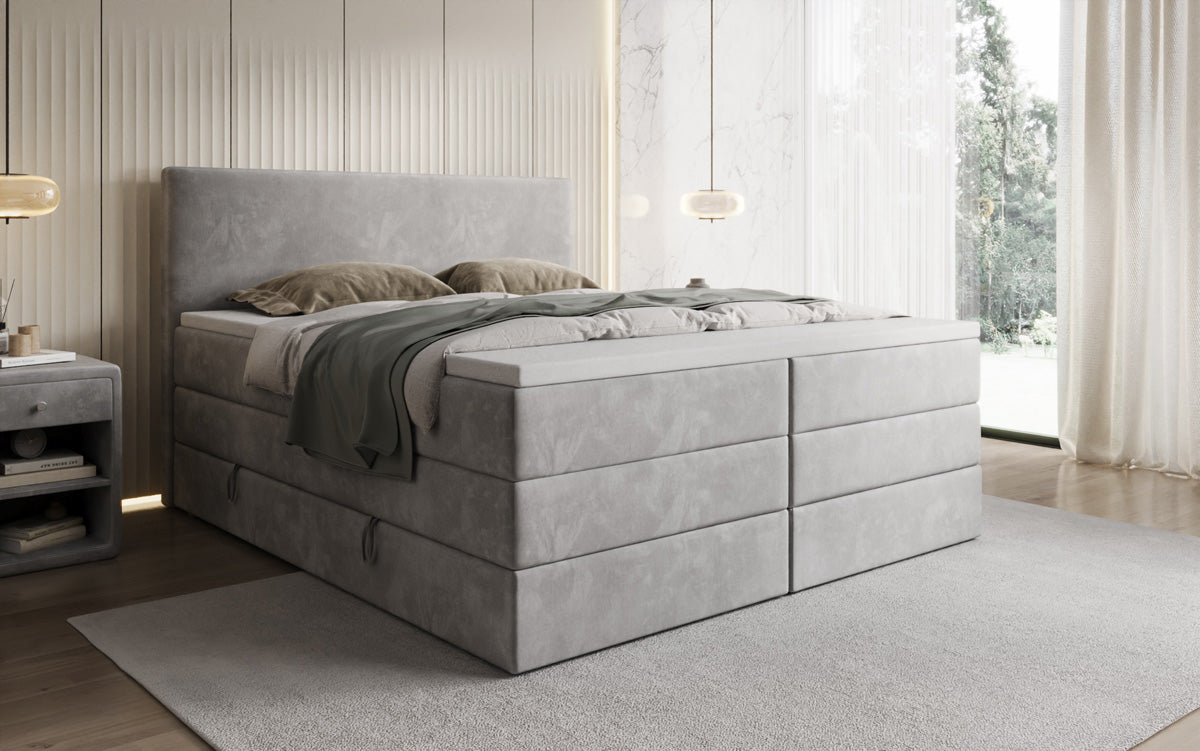 Lit boxspring Kubo King avec espace de rangement en Velours