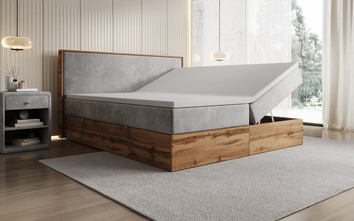 Lit boxspring Timber avec espace de rangement en Velours