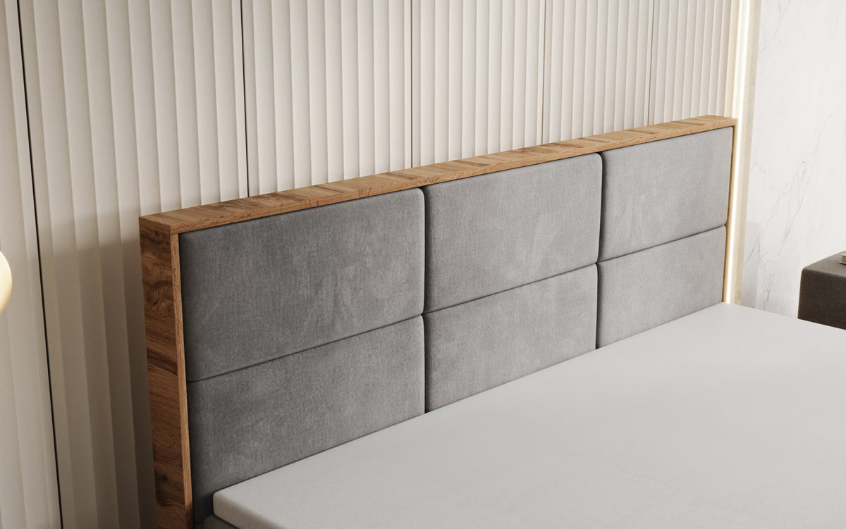 Boxspringbed Timber Panel met opbergruimte in Fluweel