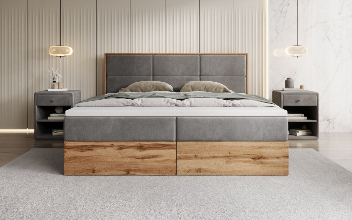 Boxspringbed Timber Panel met opbergruimte in Fluweel