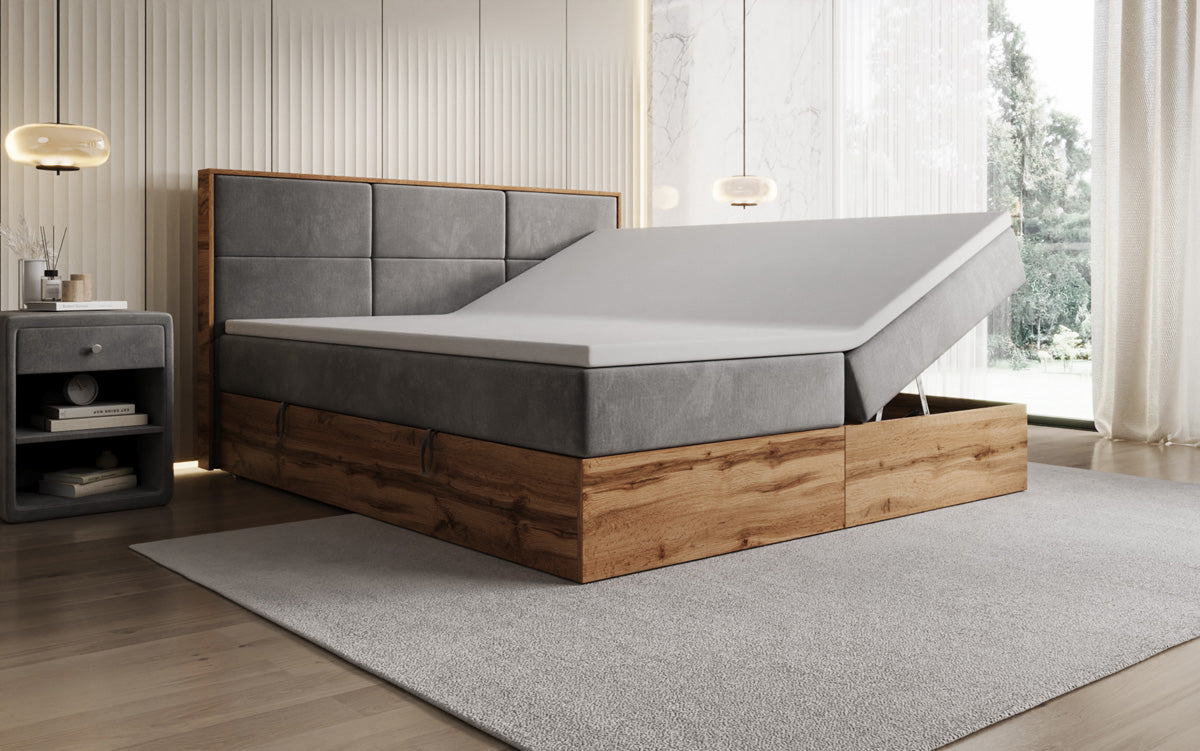 Boxspringbed Timber Panel met opbergruimte in Fluweel