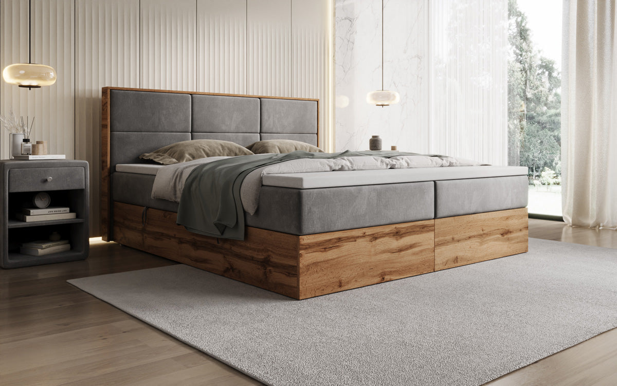 Boxspringbed Timber Panel met opbergruimte in Fluweel