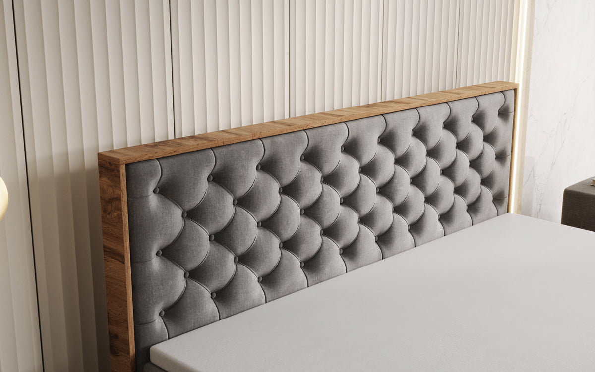 Boxspringbed Timber Chester met opbergruimte in Fluweel