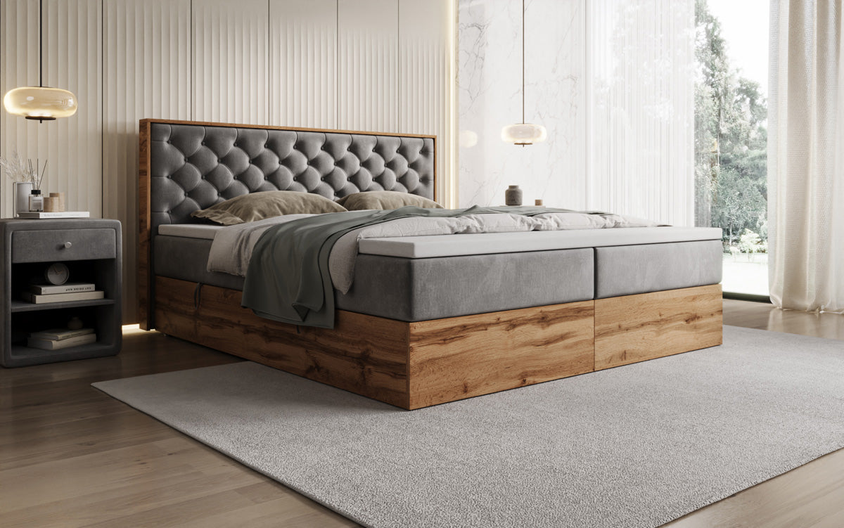 Boxspringbed Timber Chester met opbergruimte in Fluweel