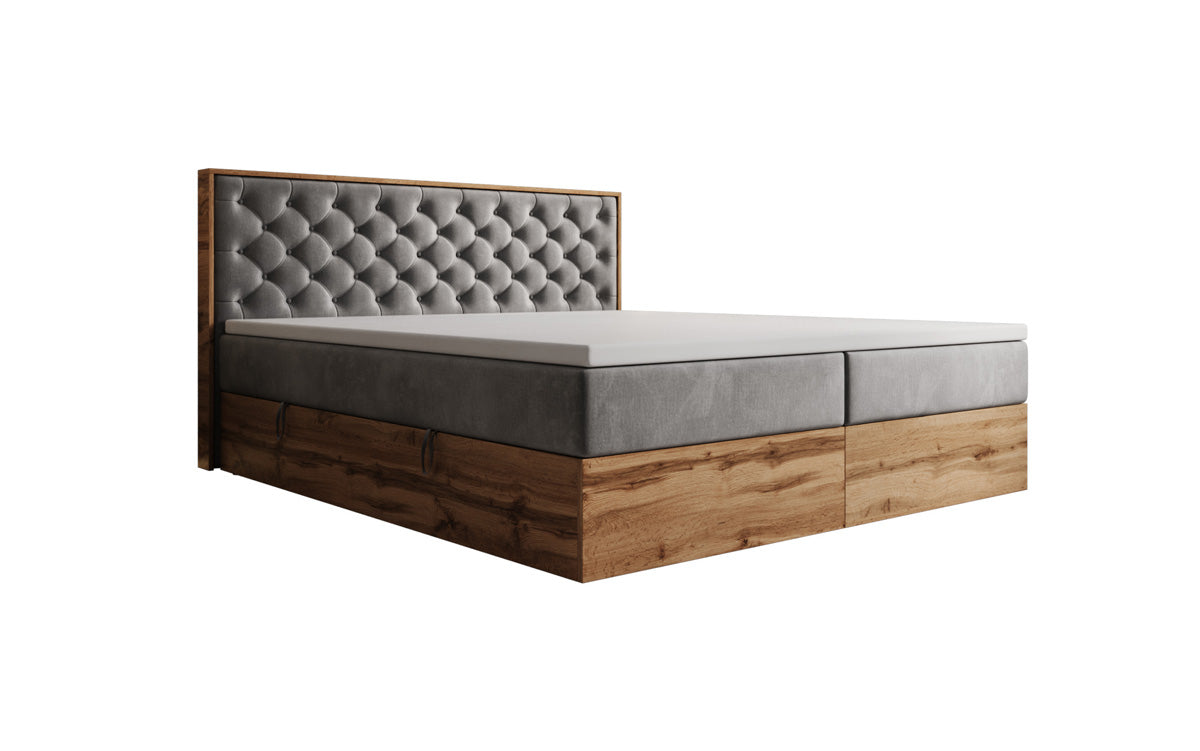 Boxspringbed Timber Chester met opbergruimte in Fluweel