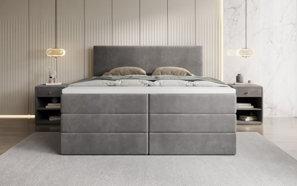 Lit boxspring Kubo King avec espace de rangement en Velours