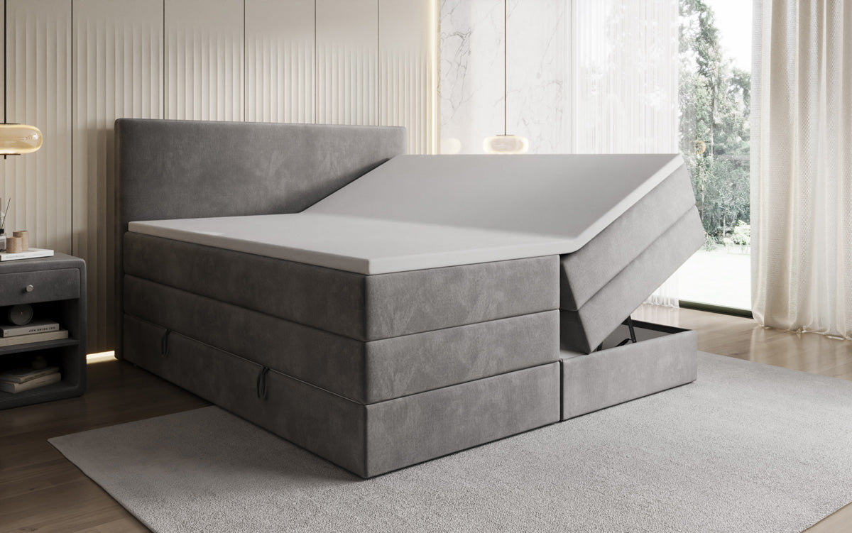 Lit boxspring Kubo King avec espace de rangement en Velours