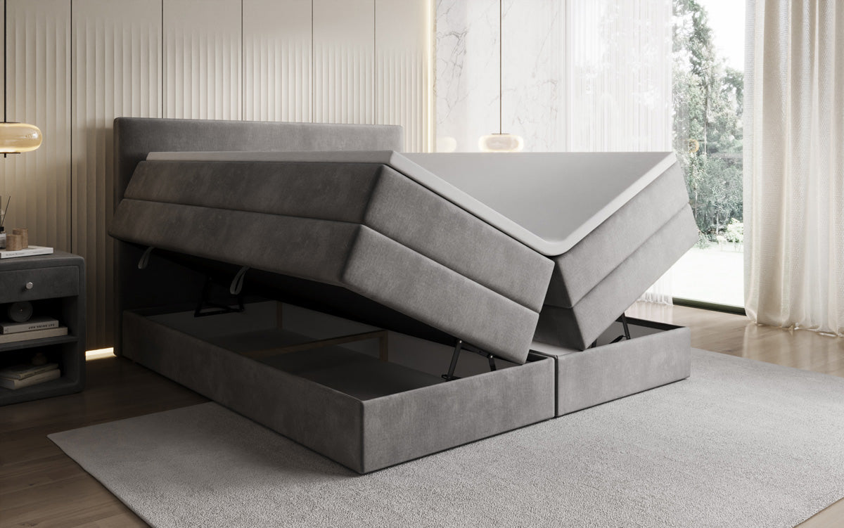 Lit boxspring Kubo King avec espace de rangement en Velours