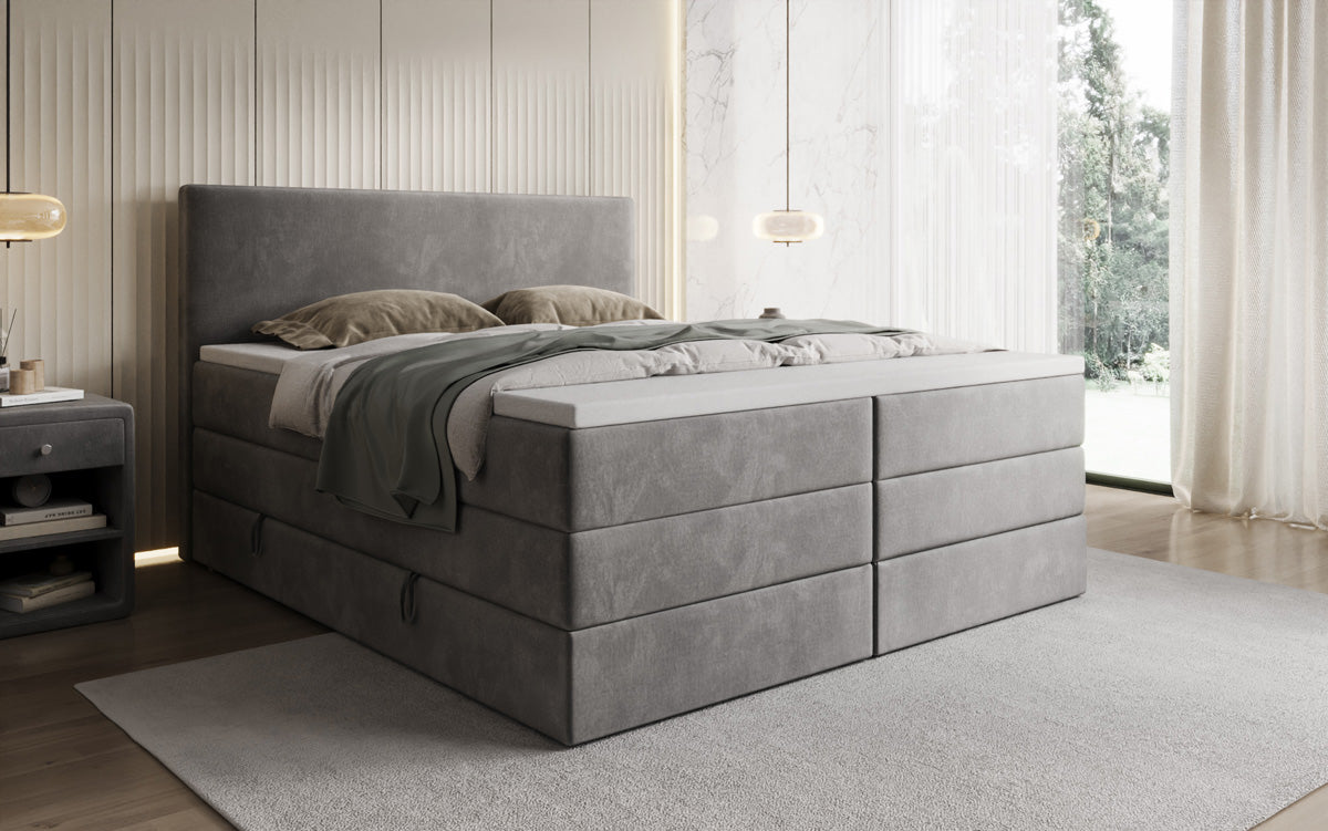 Lit boxspring Kubo King avec espace de rangement en Velours