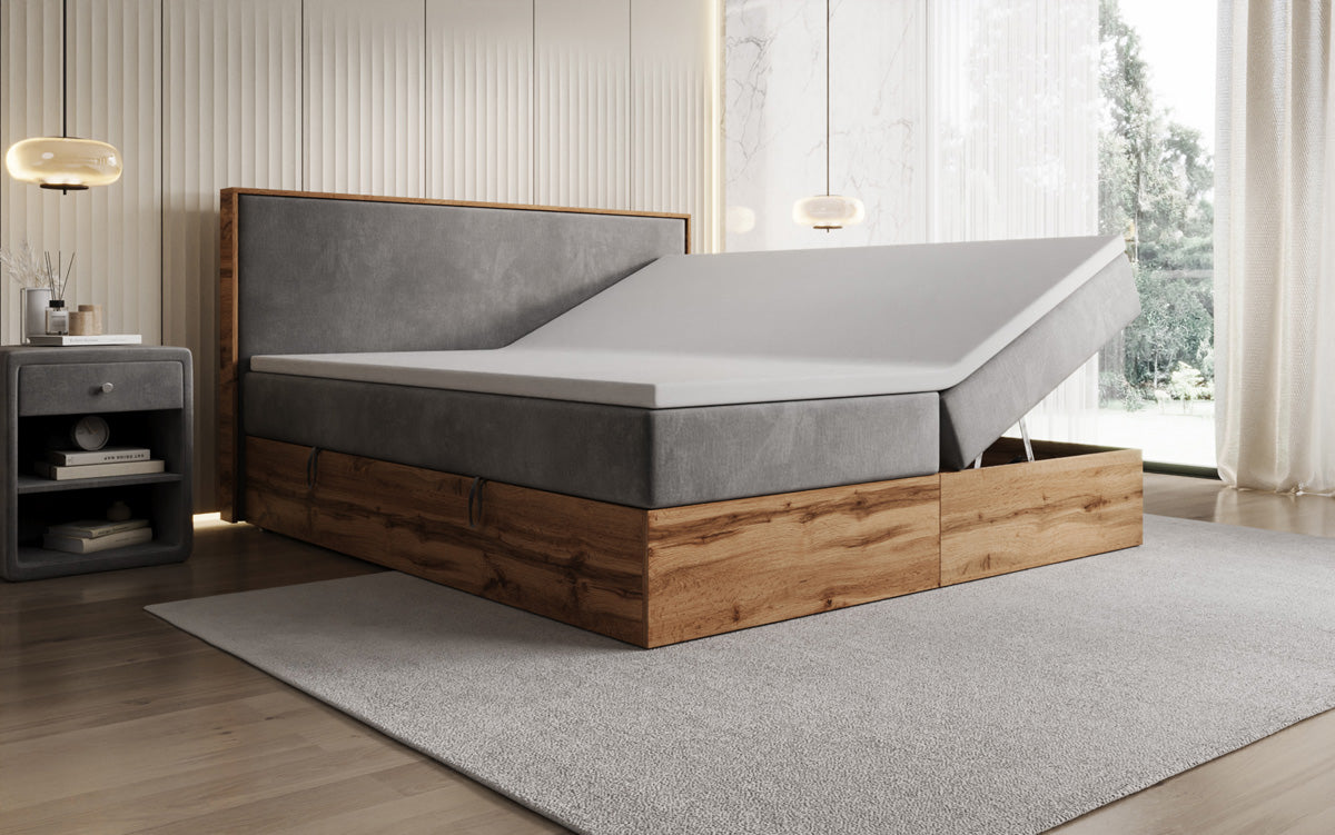 Lit boxspring Timber avec espace de rangement en Velours