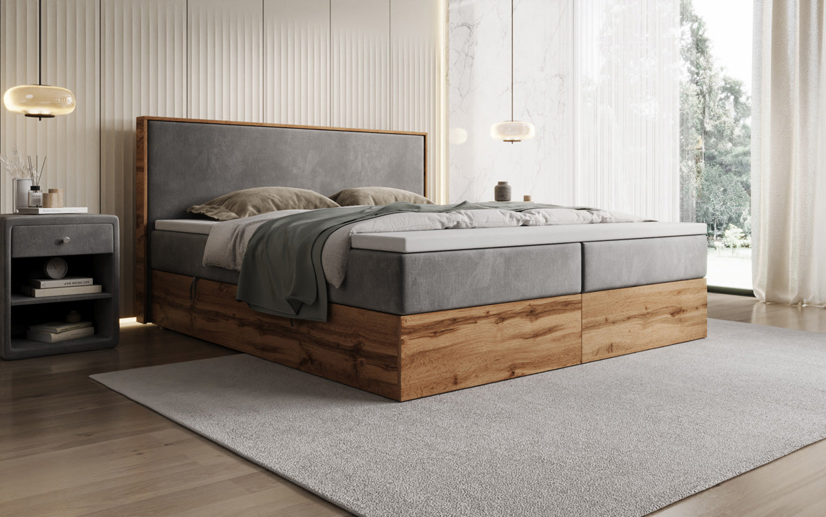 Lit boxspring Timber avec espace de rangement en Velours