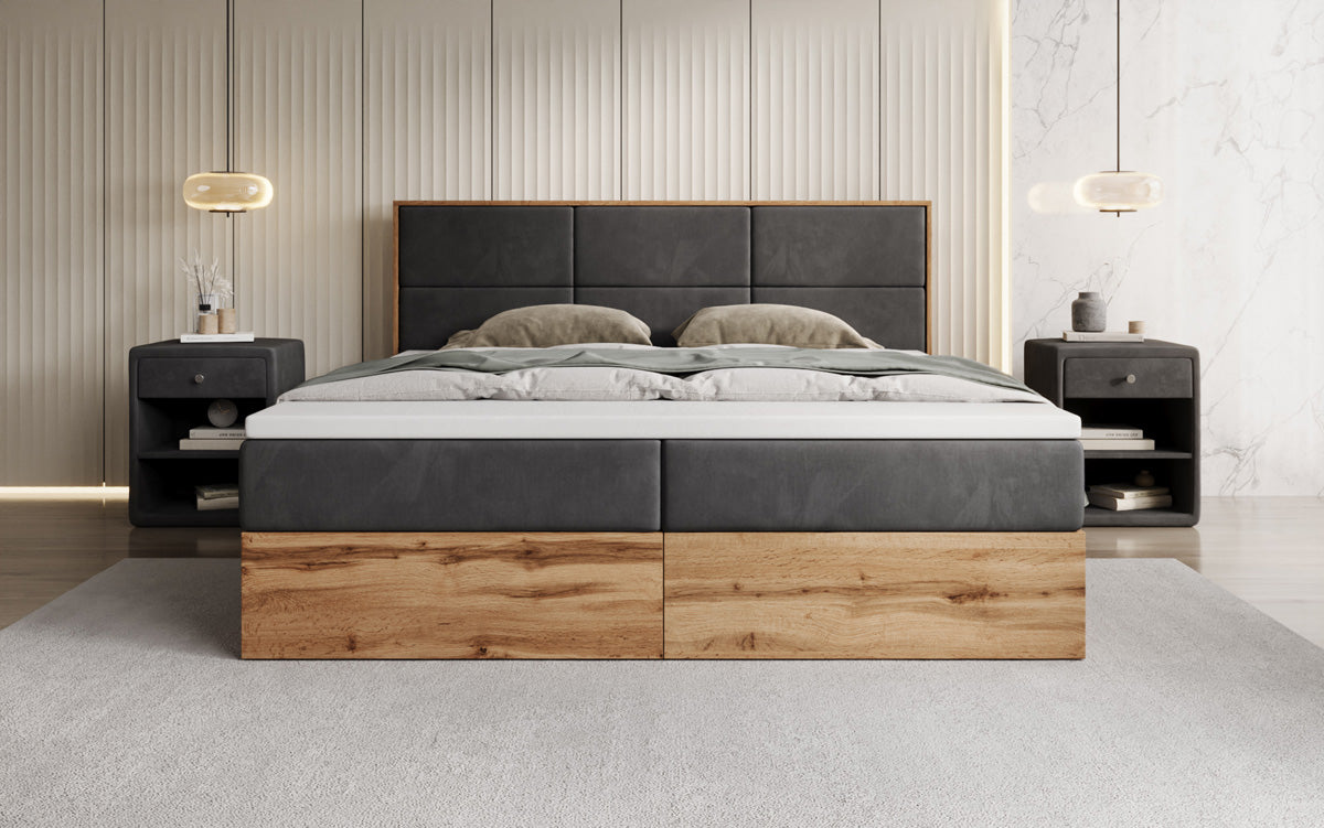 Boxspringbed Timber Panel met opbergruimte in Fluweel