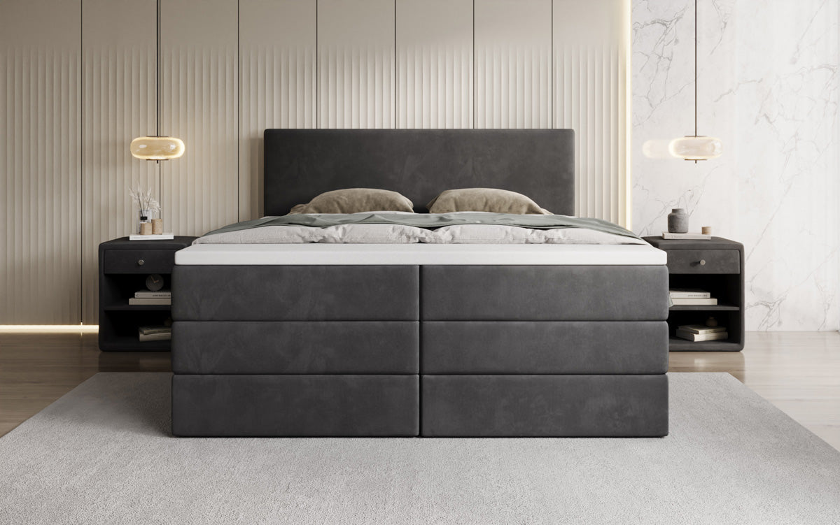 Lit boxspring Kubo King avec espace de rangement en Velours