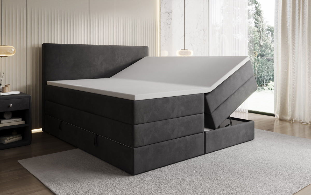 Lit boxspring Kubo King avec espace de rangement en Velours