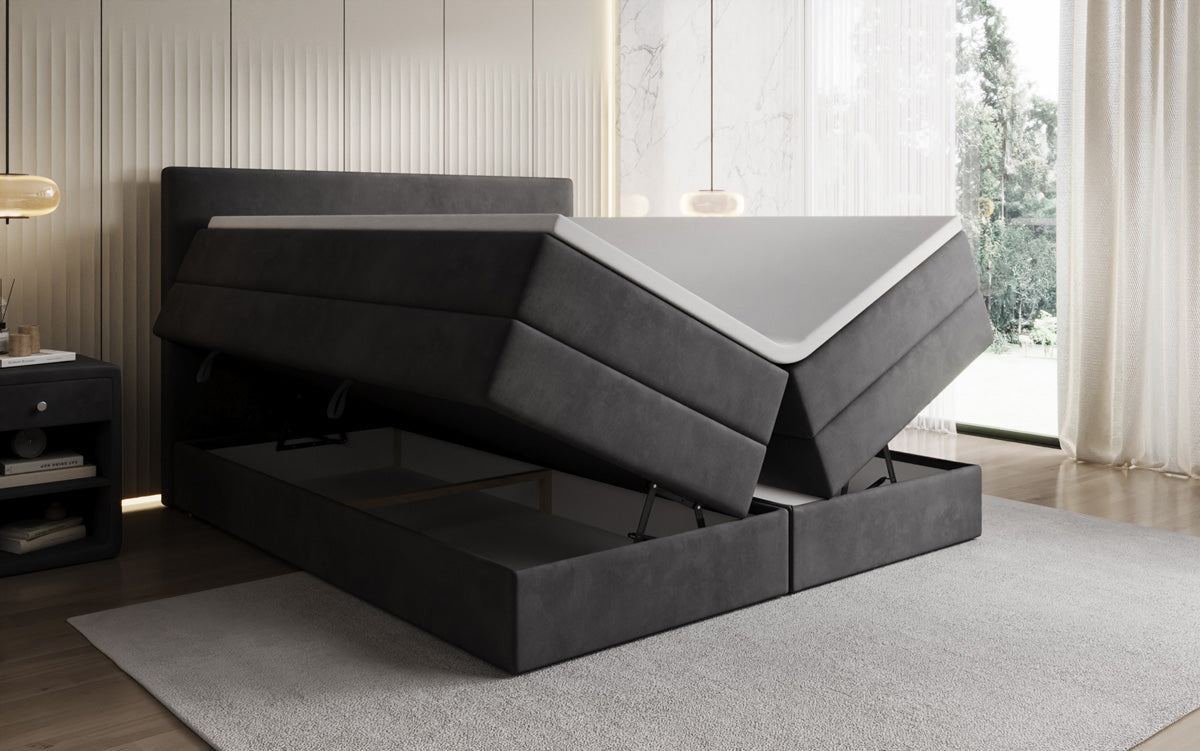 Lit boxspring Kubo King avec espace de rangement en Velours