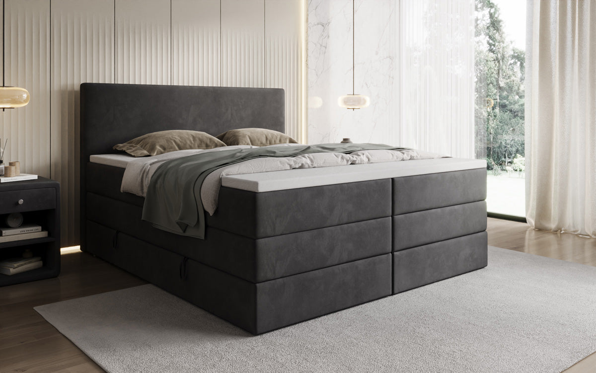 Lit boxspring Kubo King avec espace de rangement en Velours