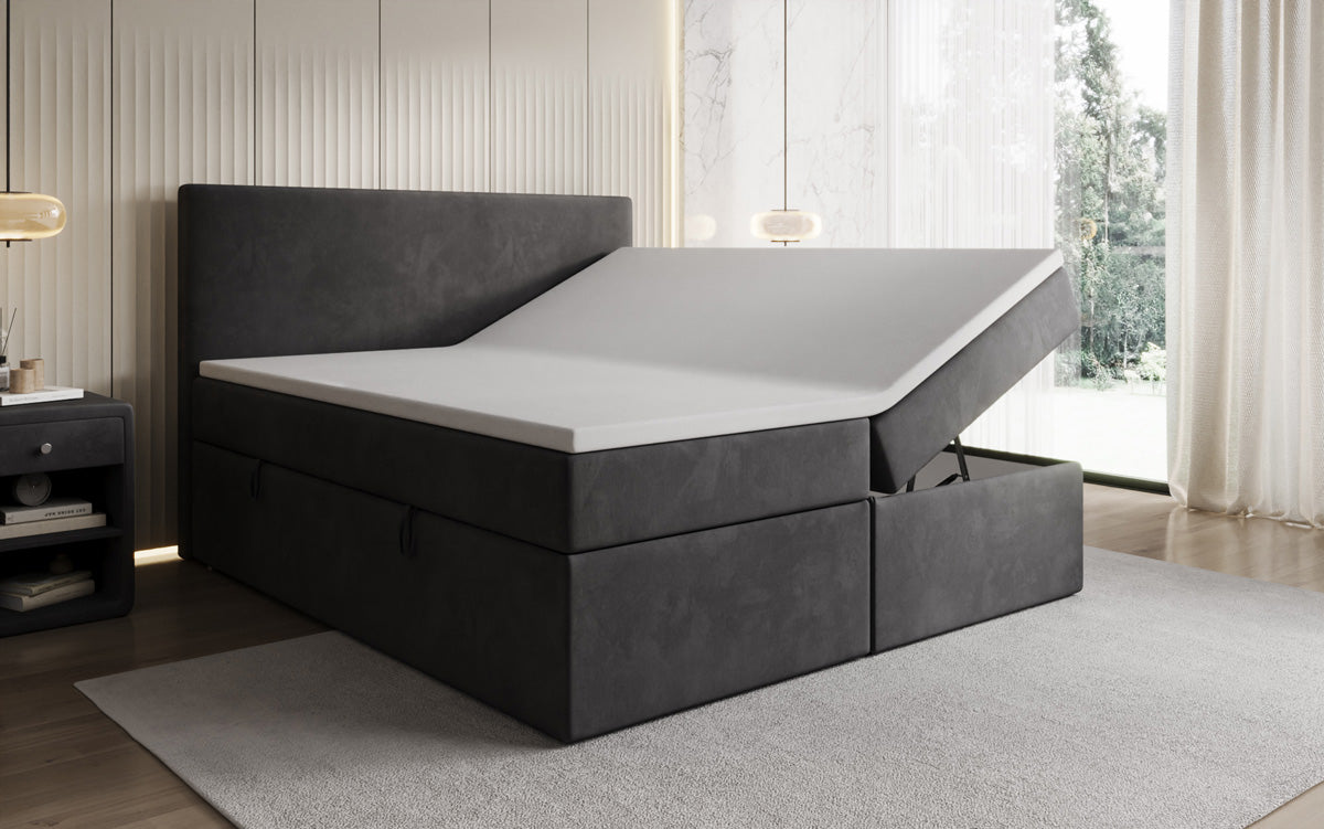Boxspringbed Kubo met opbergruimte in Fluweel