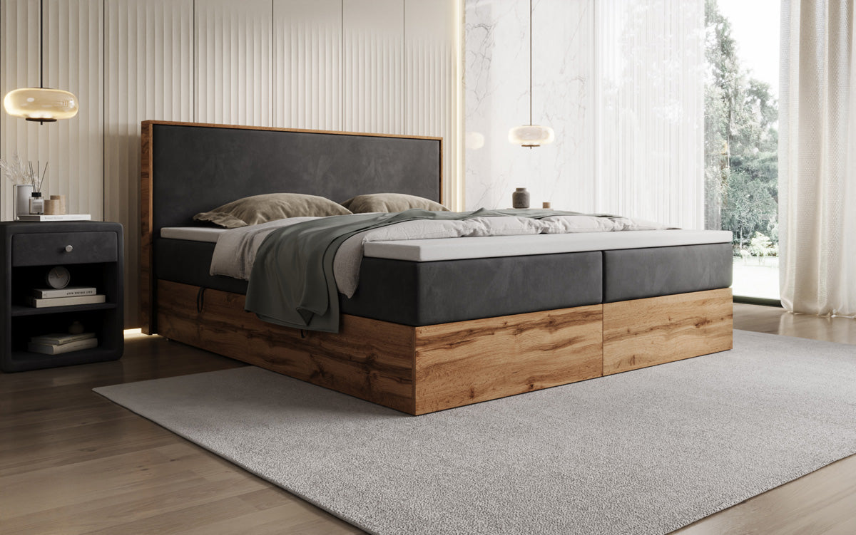 Lit boxspring Timber avec espace de rangement en Velours