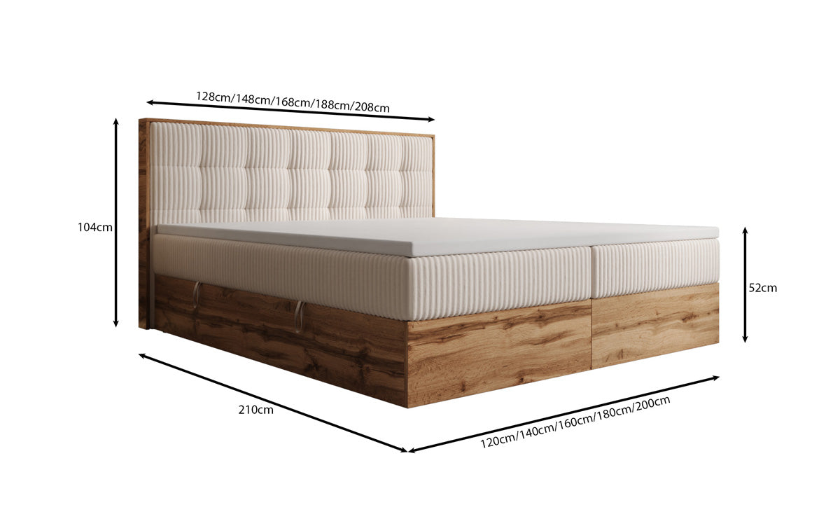 Boxspringbed Timber Quad in Ribstof met opbergruimte