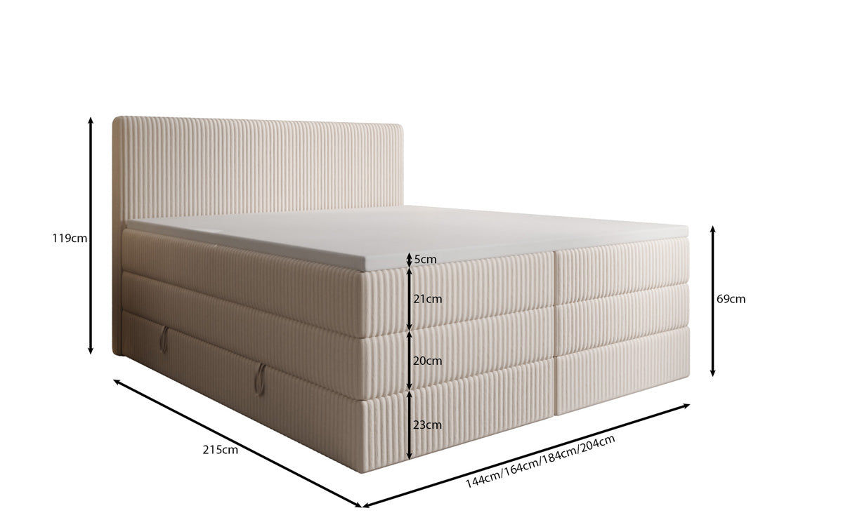 Boxspringbed Kubo King in Ribstof met opbergruimte