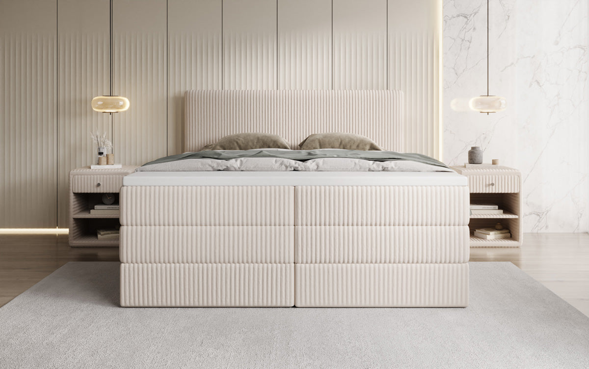 Boxspringbed Kubo King in Ribstof met opbergruimte