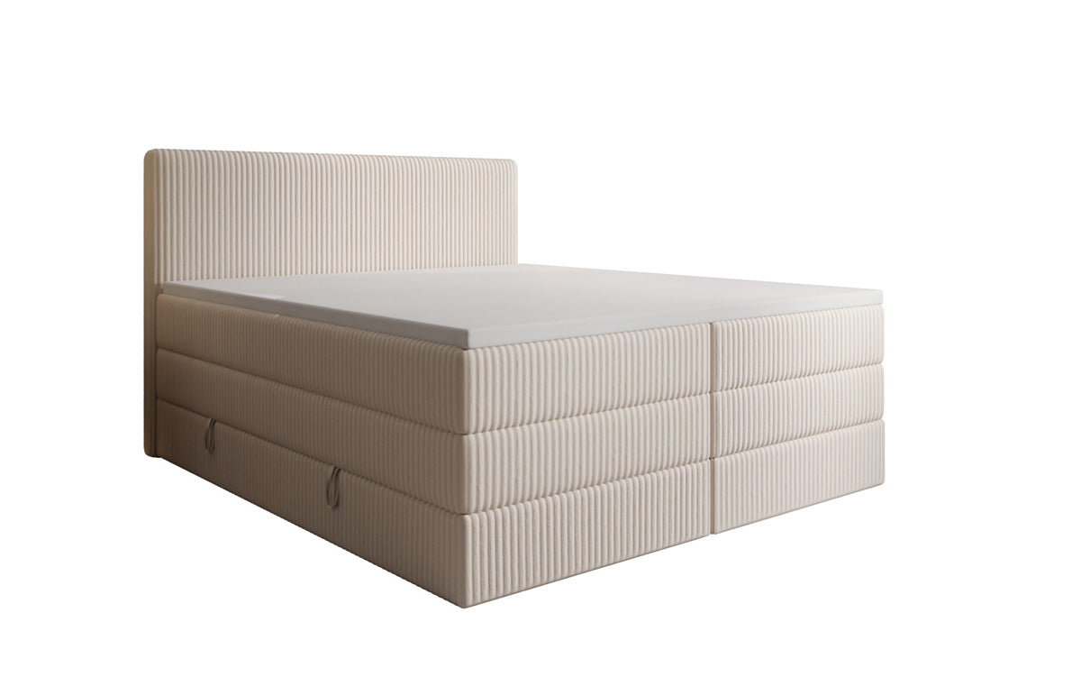 Boxspringbed Kubo King in Ribstof met opbergruimte