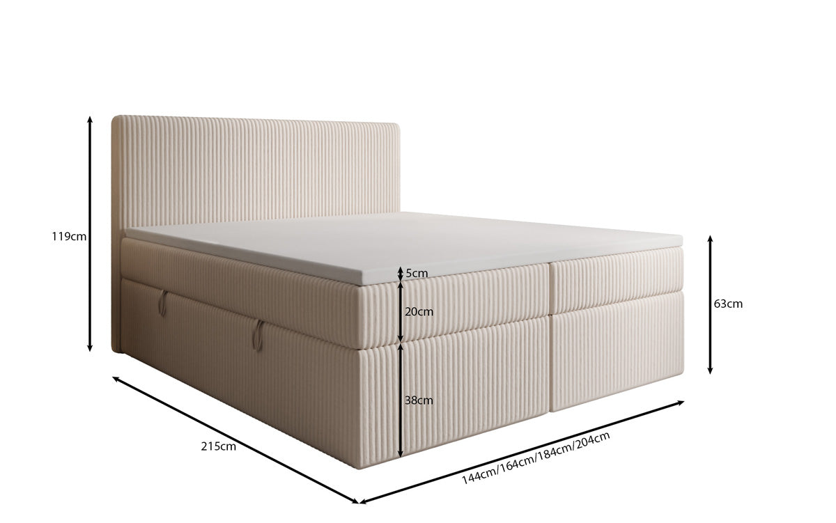 Boxspringbed Kubo in Ribstof met opbergruimte