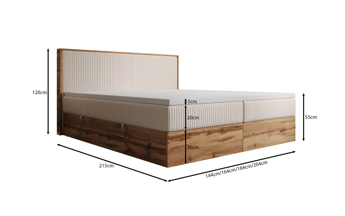 Boxspringbed Timber in Ribstof met opbergruimte
