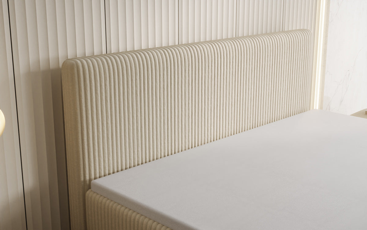 Boxspringbed Kubo King in Ribstof met opbergruimte