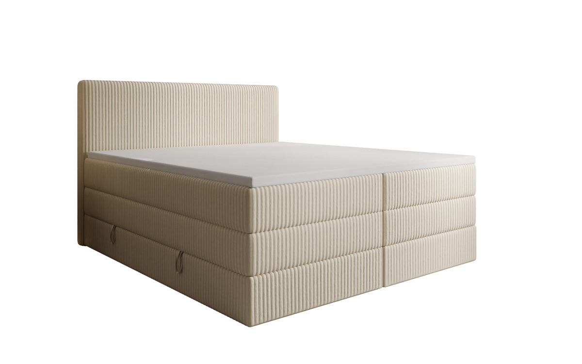 Boxspringbed Kubo King in Ribstof met opbergruimte
