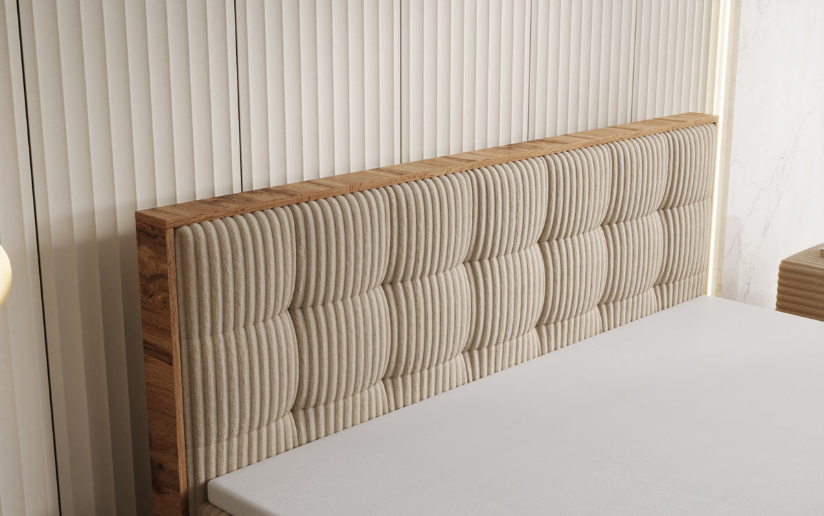 Boxspringbed Timber Quad in Ribstof met opbergruimte