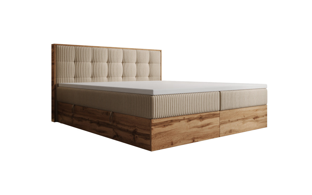 Boxspringbed Timber Quad in Ribstof met opbergruimte