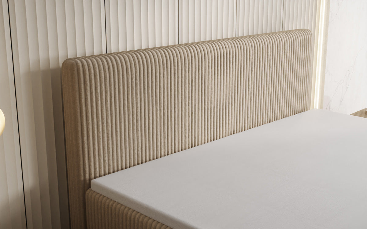 Boxspringbed Kubo King in Ribstof met opbergruimte