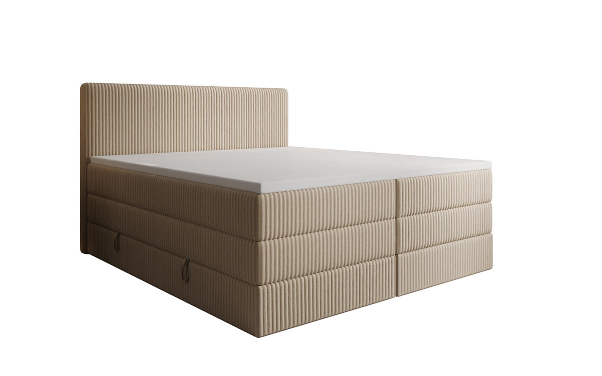 Boxspringbed Kubo King in Ribstof met opbergruimte