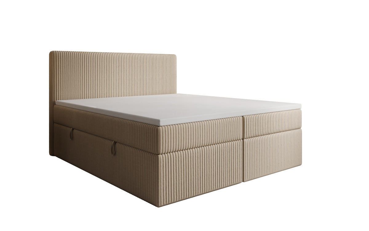 Boxspringbed Kubo in Ribstof met opbergruimte