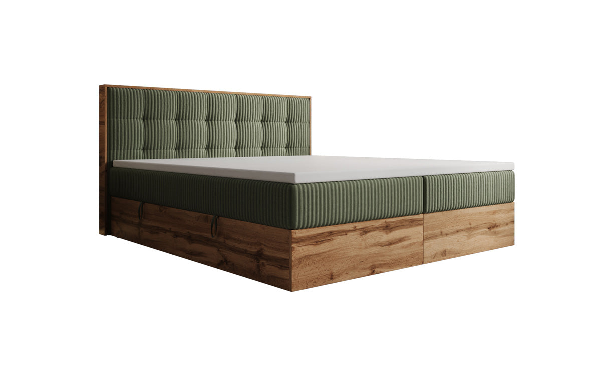 Boxspringbed Timber Quad in Ribstof met opbergruimte