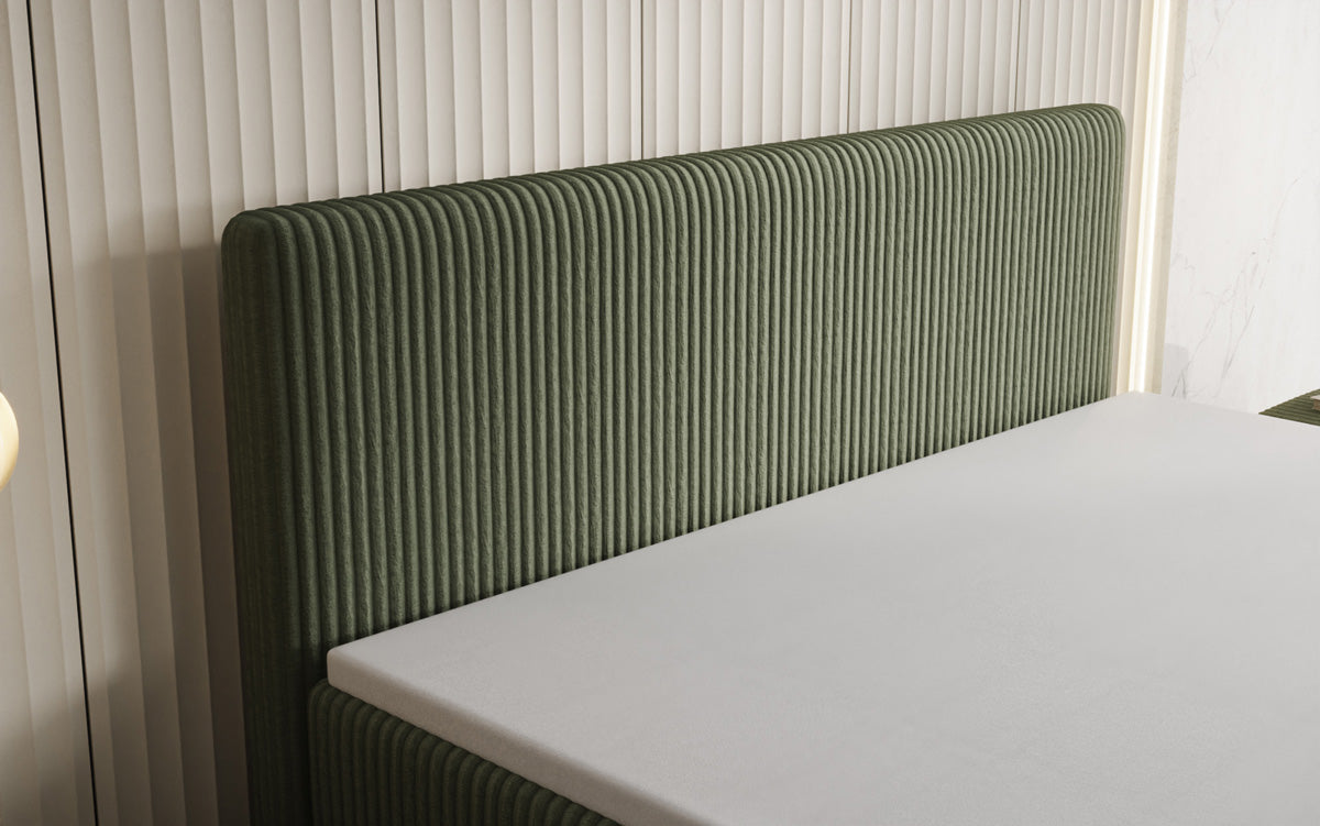 Boxspringbed Kubo King in Ribstof met opbergruimte