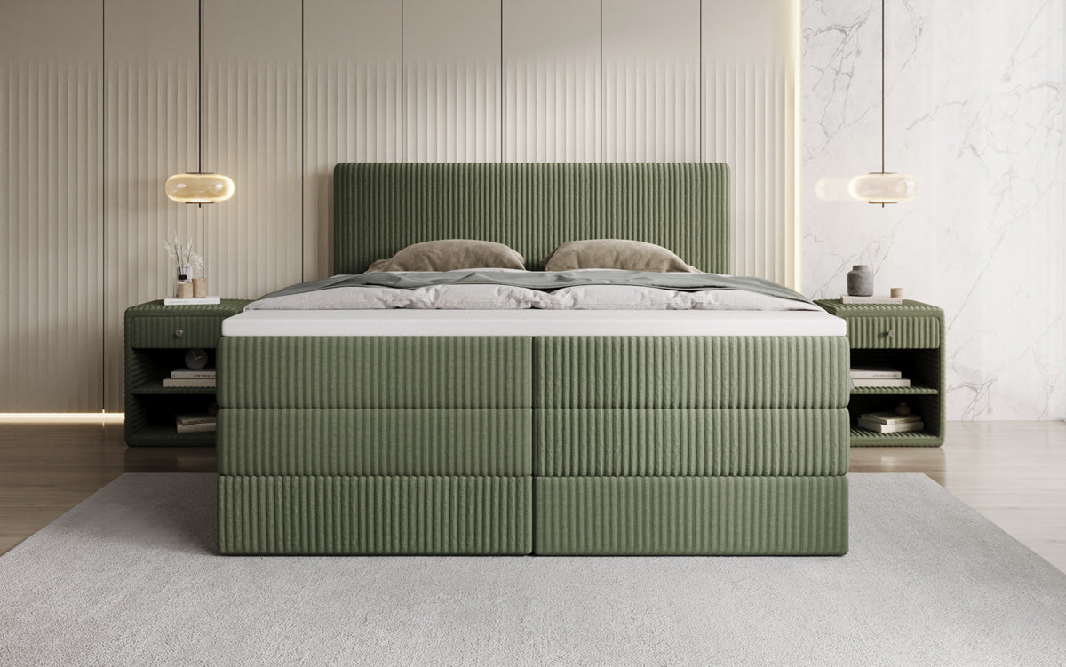Boxspringbed Kubo King in Ribstof met opbergruimte