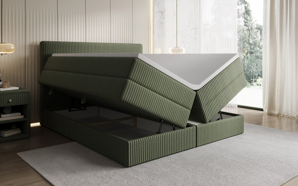Boxspringbed Kubo King in Ribstof met opbergruimte