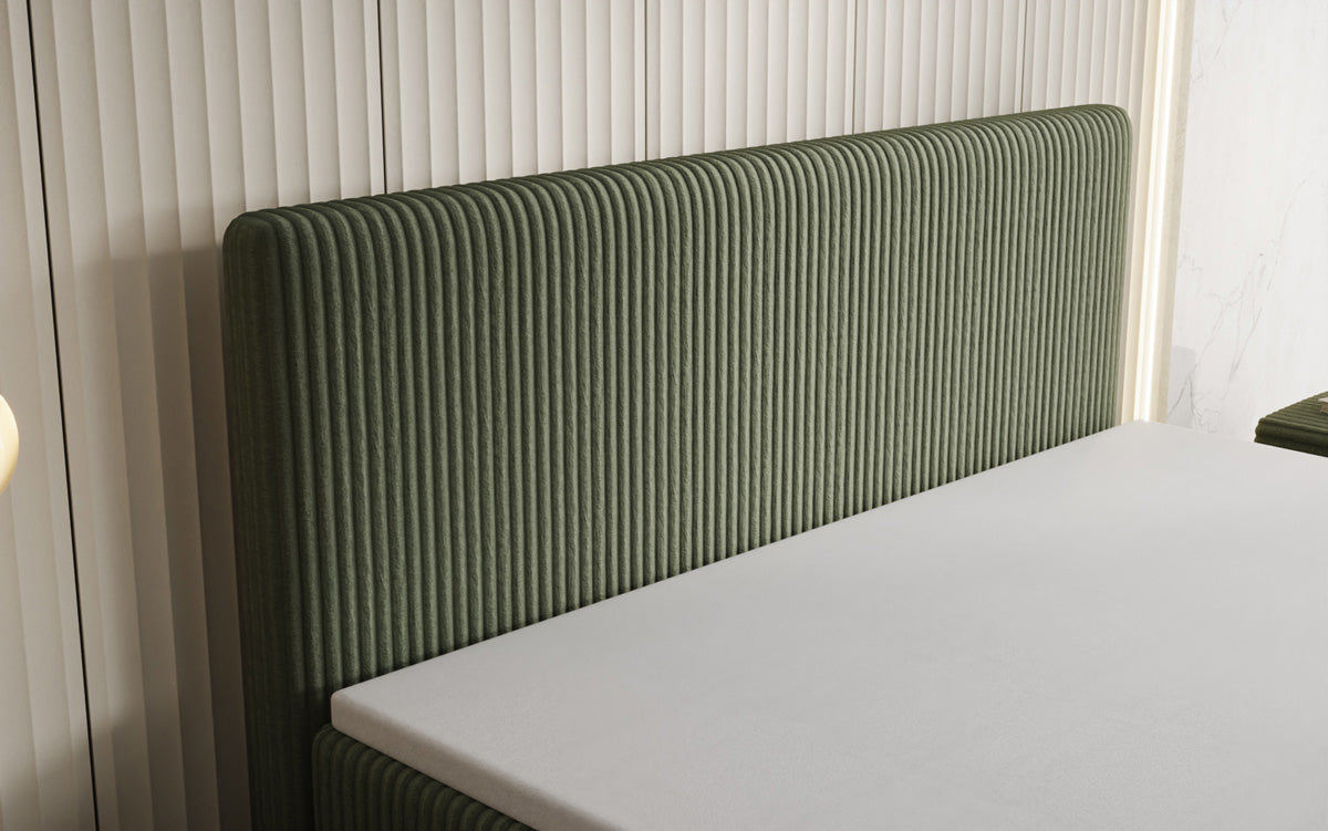 Boxspringbed Kubo in Ribstof met opbergruimte