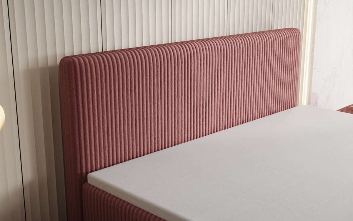 Boxspringbed Kubo King in Ribstof met opbergruimte