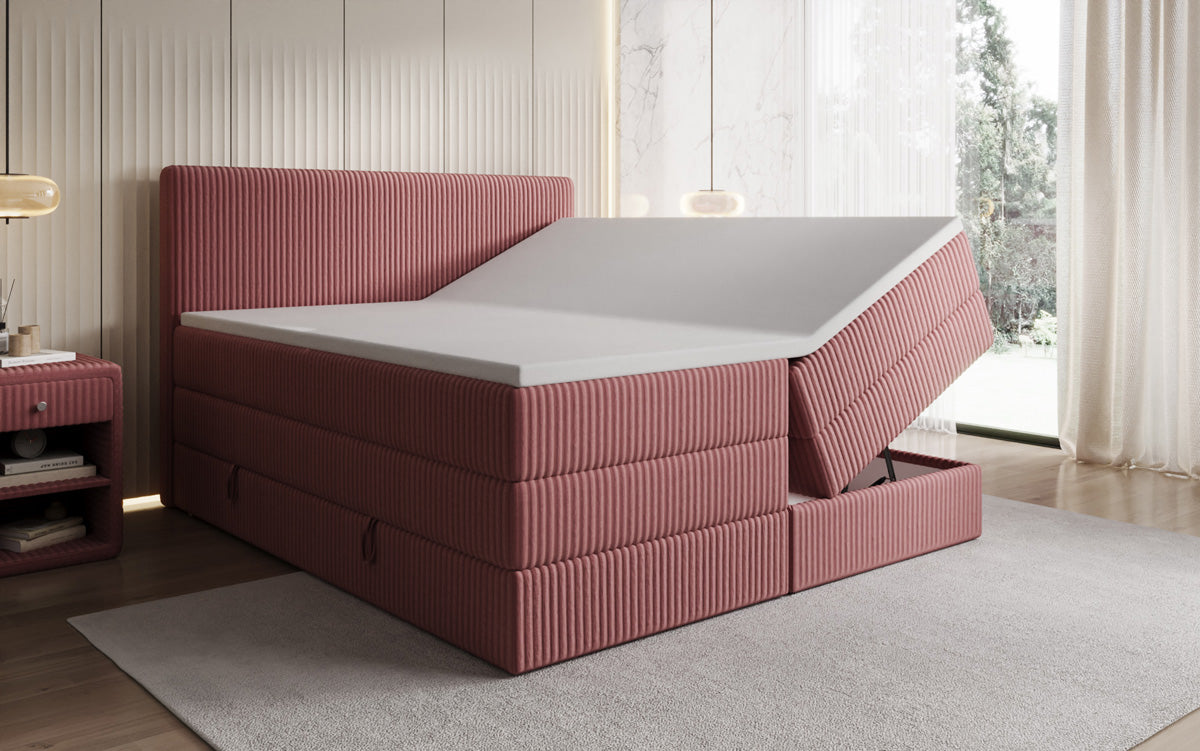 Boxspringbed Kubo King in Ribstof met opbergruimte