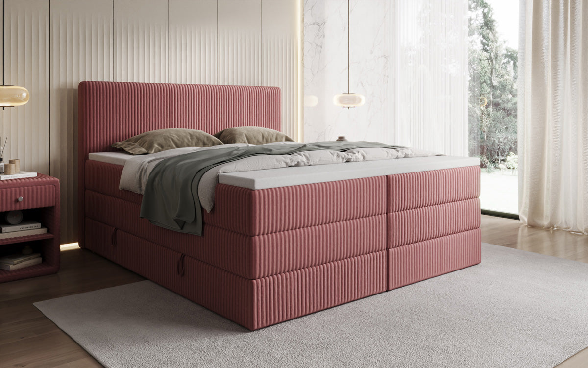Boxspringbed Kubo King in Ribstof met opbergruimte